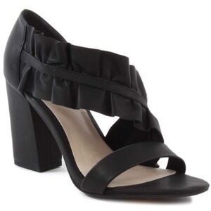 Seychelles Womens To Do List Leather Ruffle Heeled Sandals Back Zip Black Sz 8.5